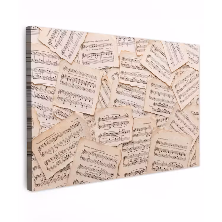 Bladmuziek - Oud - Noten - Vintage - Beige Tuinposter op houten frame 2 cm dik klein -3d