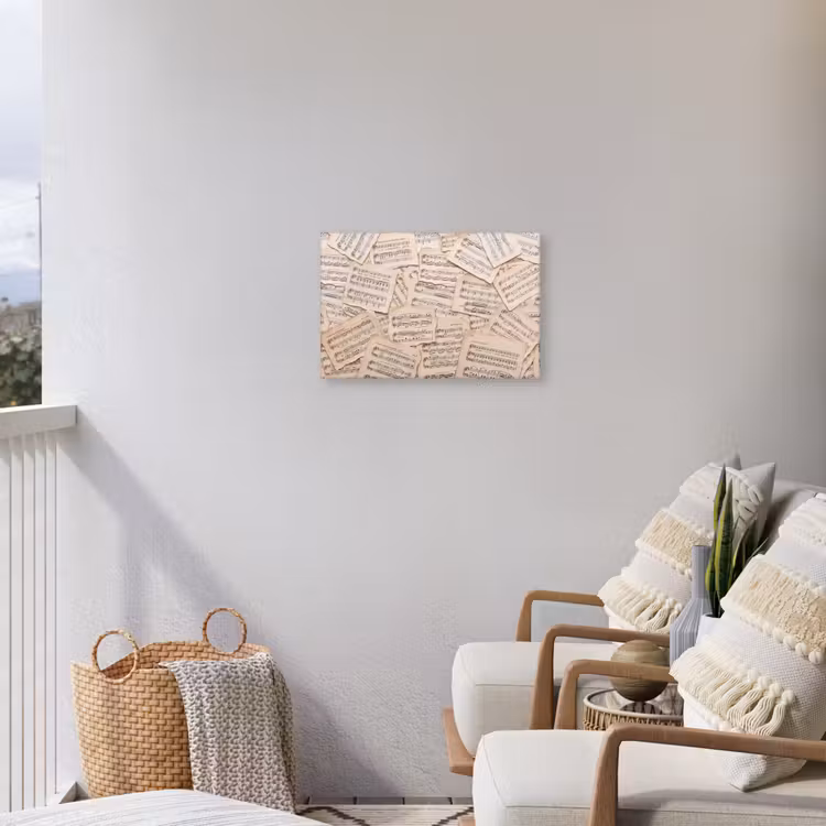 Bladmuziek - Oud - Noten - Vintage - Beige Tuinposter op houten frame 2 cm dik klein -sfeer1
