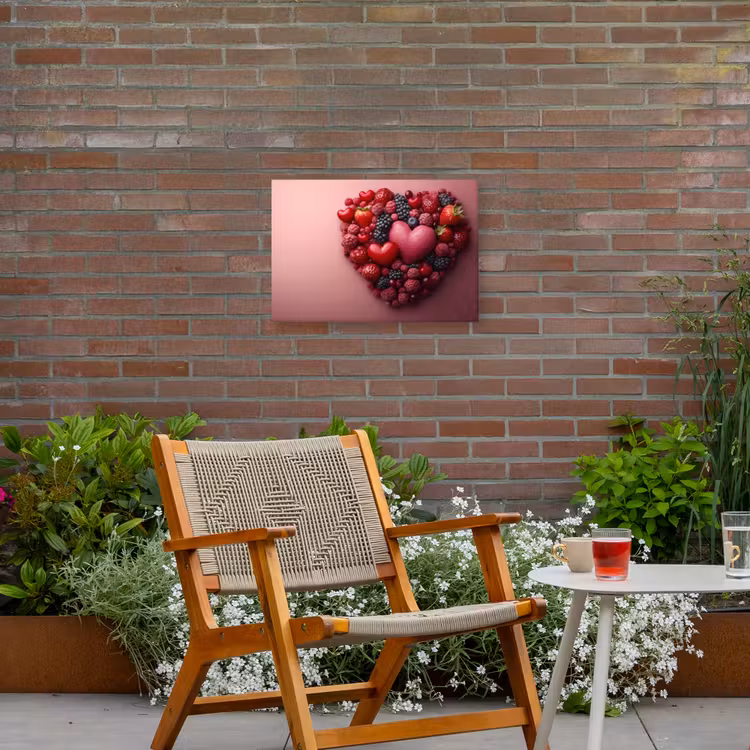 Fruit - Hartjes - Aardbeien - Frambozen - Bosbessen Tuinposter op houten frame 2 cm dik klein -sfeer3