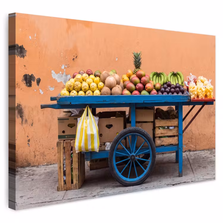 Outdoor Leinwand - Obst – Kar – Straße - Fruit - Kar - Straat Tuinposter op houten frame 2 cm dik klein