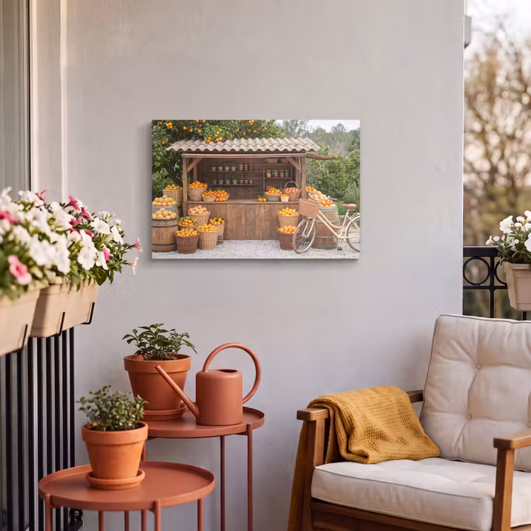 Outdoor Leinwand - Obst – Markt – Ländlich - Fruit - Markt - Landelijk Tuinposter op houten frame 2 cm dik klein
