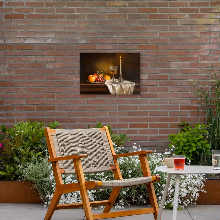 Fruit - Stilleven - Wijn - Kaars Tuinposter op houten frame 2 cm dik klein -sfeer3