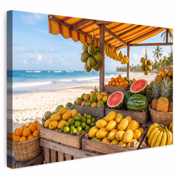 Outdoor Leinwand - Obst – Strand – Tropisch - Fruit - Strand - Tropisch Tuinposter op houten frame 2 cm dik klein
