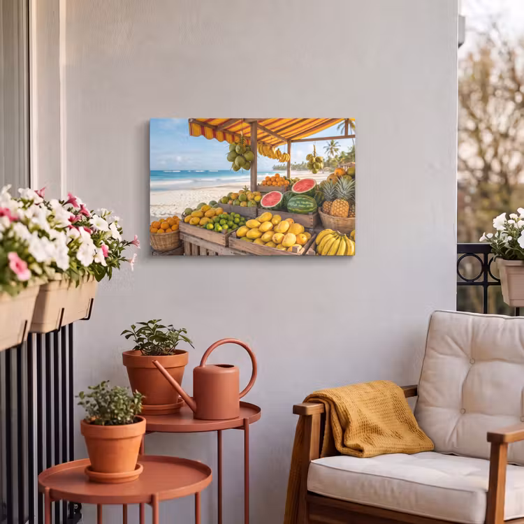 Outdoor Leinwand - Obst – Strand – Tropisch - Fruit - Strand - Tropisch Tuinposter op houten frame 2 cm dik klein