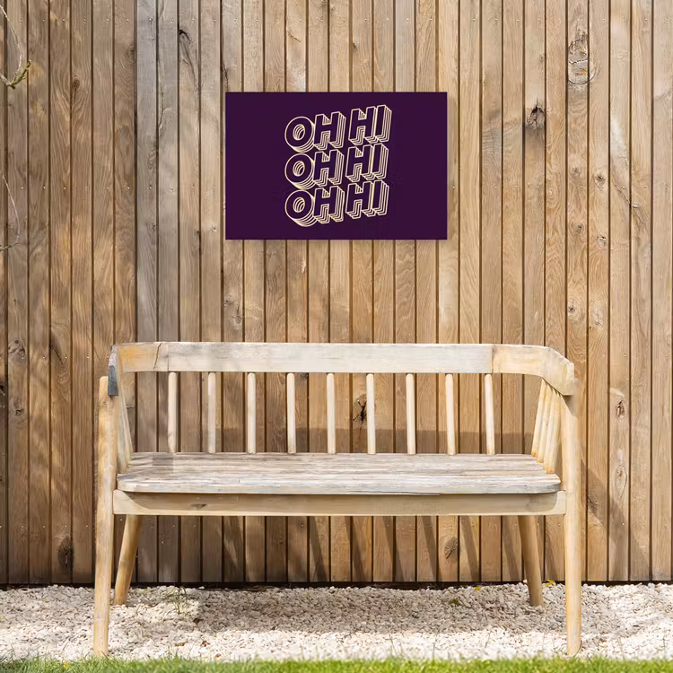 Oh hi - Paars - 3D Tuinposter op houten frame 2 cm dik klein -sfeer4
