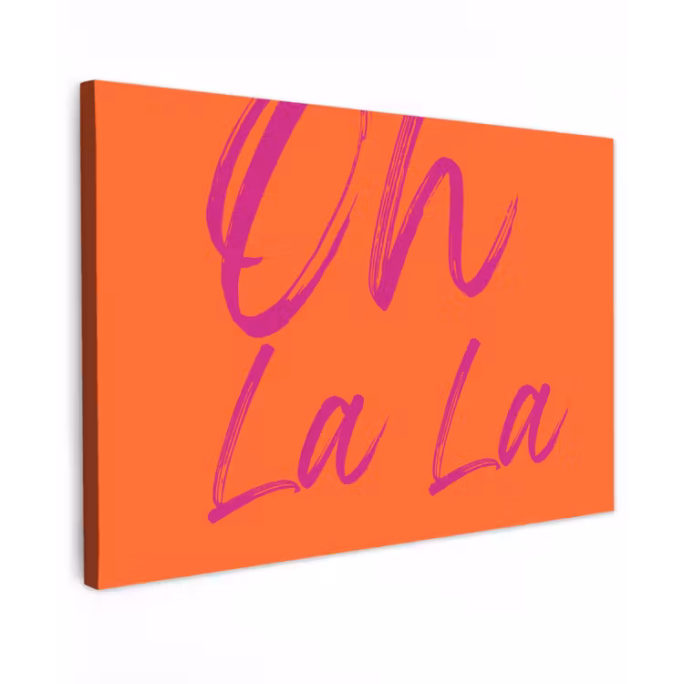 Oh la la - Oranje - Roze - Grafisch Tuinposter op houten frame 2 cm dik klein -3d
