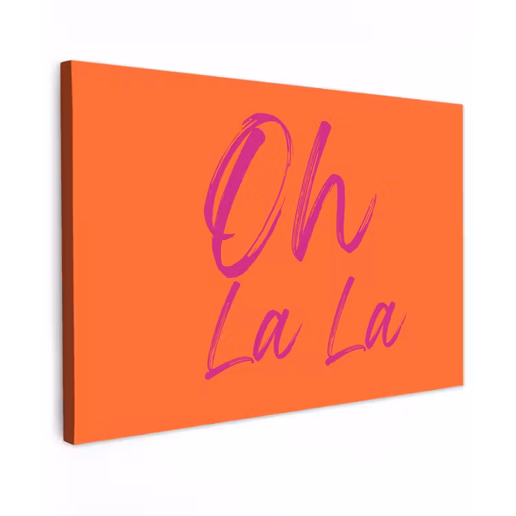Oh la la - Oranje - Roze - Grafisch Tuinposter op houten frame 2 cm dik klein -3d