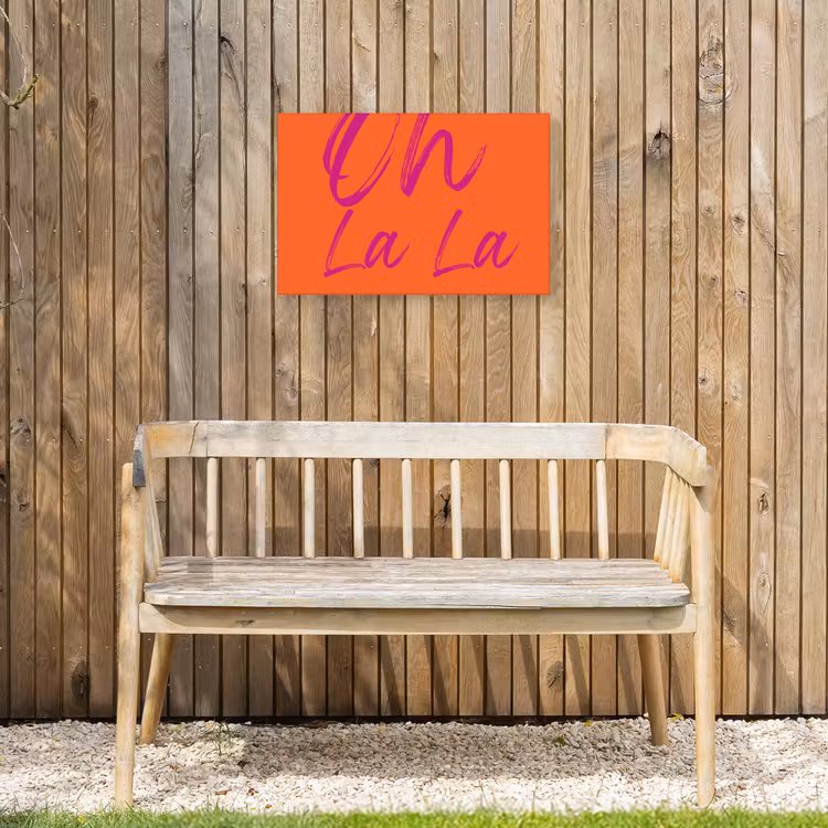 Oh la la - Oranje - Roze - Grafisch Tuinposter op houten frame 2 cm dik klein -sfeer4