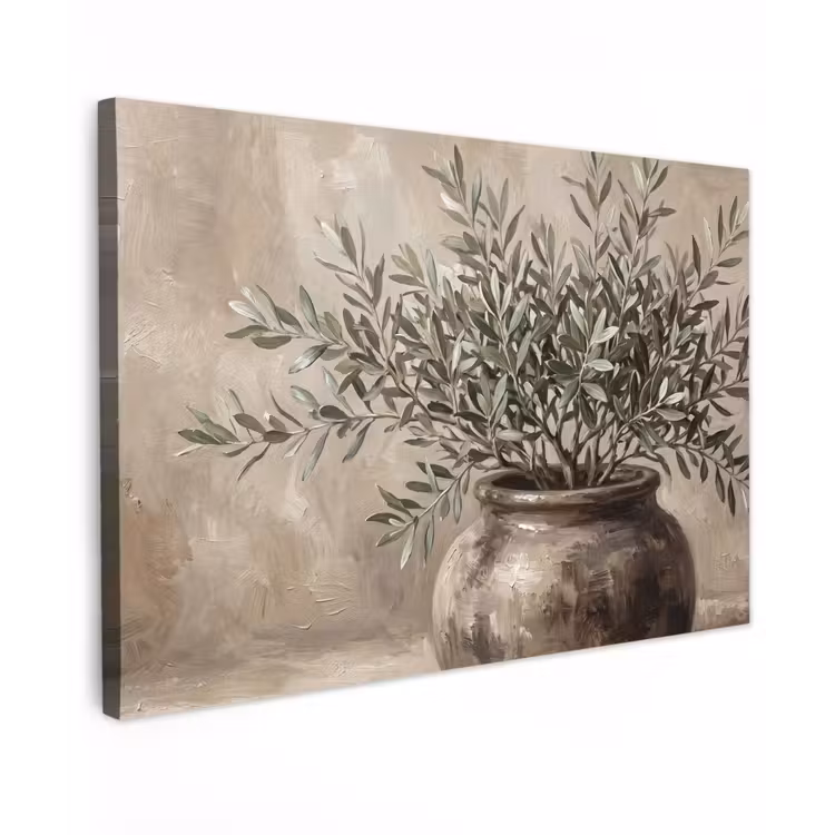 Olijfplant - Aardenpot - Abstract - Beige Tuinposter op houten frame 2 cm dik klein -3d