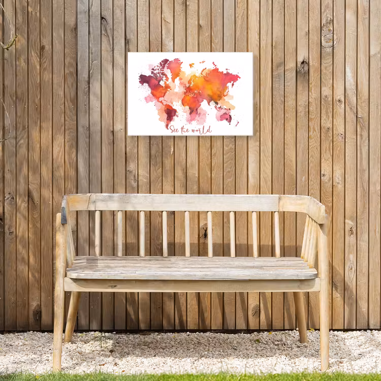 Oranje - Aquarel - Quote - Wereldkaart Tuinposter op houten frame 2 cm dik klein -sfeer4