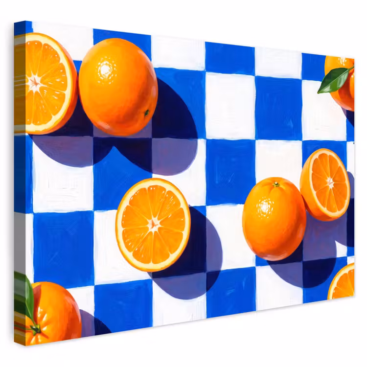 Outdoor Leinwand - Orange – Kariert – Essen - Sinaasappel - Geruit - Eten Tuinposter op houten frame 2 cm dik klein