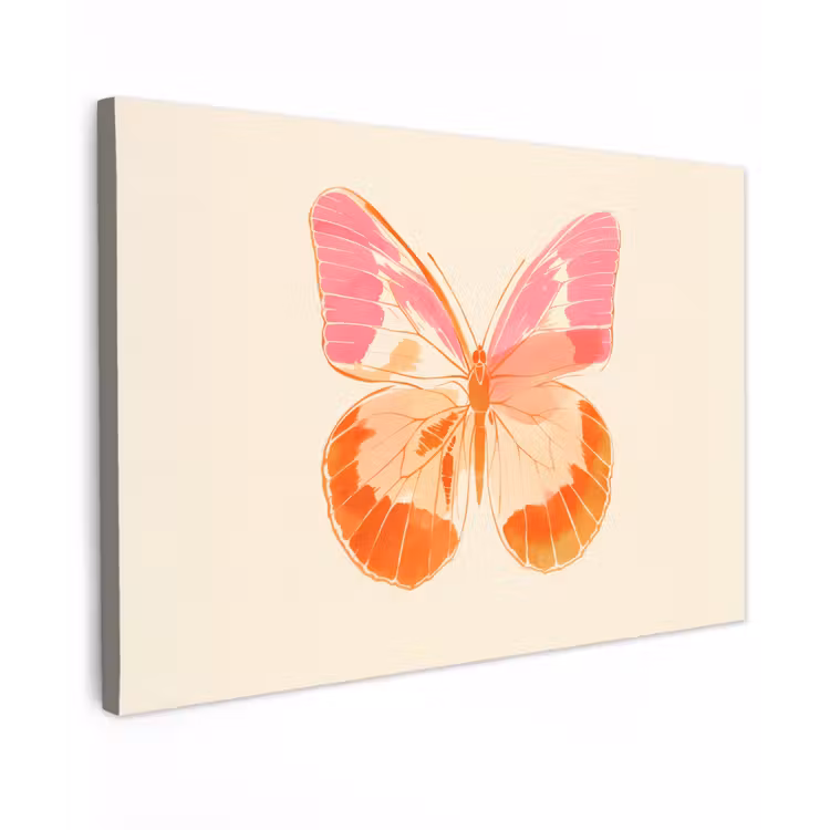 Oranje - Vlinder - Minimalistisch Tuinposter op houten frame 2 cm dik klein -3d