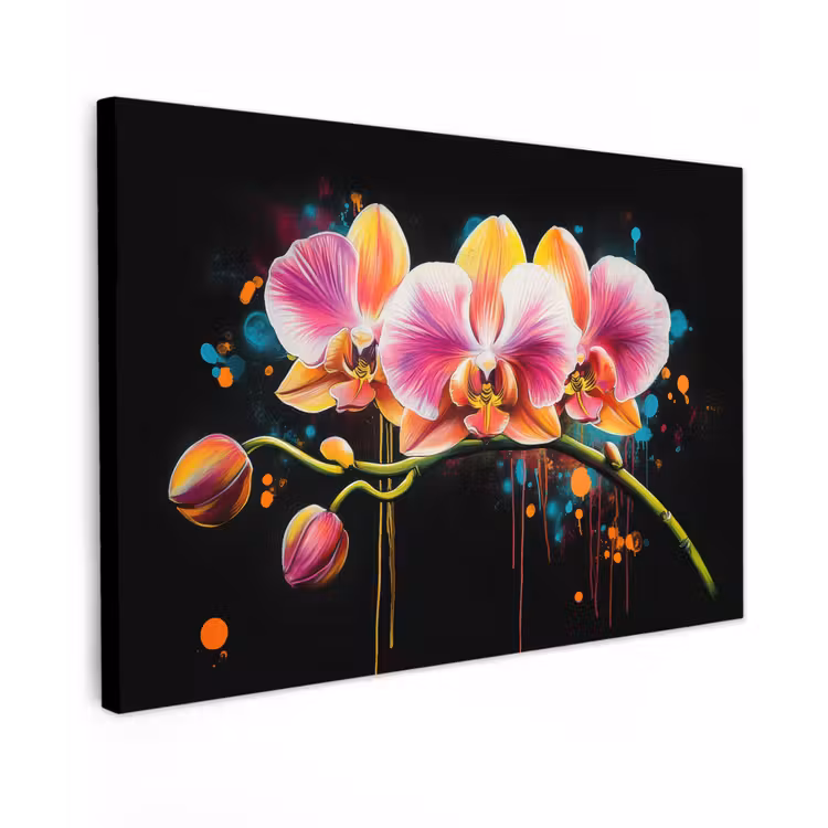 Orchidee - Graffiti - Kleurrijk - Bloemen - Abstract Tuinposter op houten frame 2 cm dik klein -3d