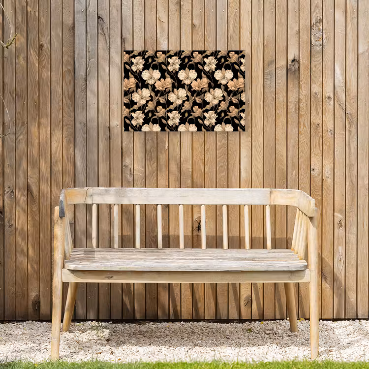 Orchideeën - Lijntekening - Patroon - Beige - Zwart Tuinposter op houten frame 2 cm dik klein 845 -sfeer4