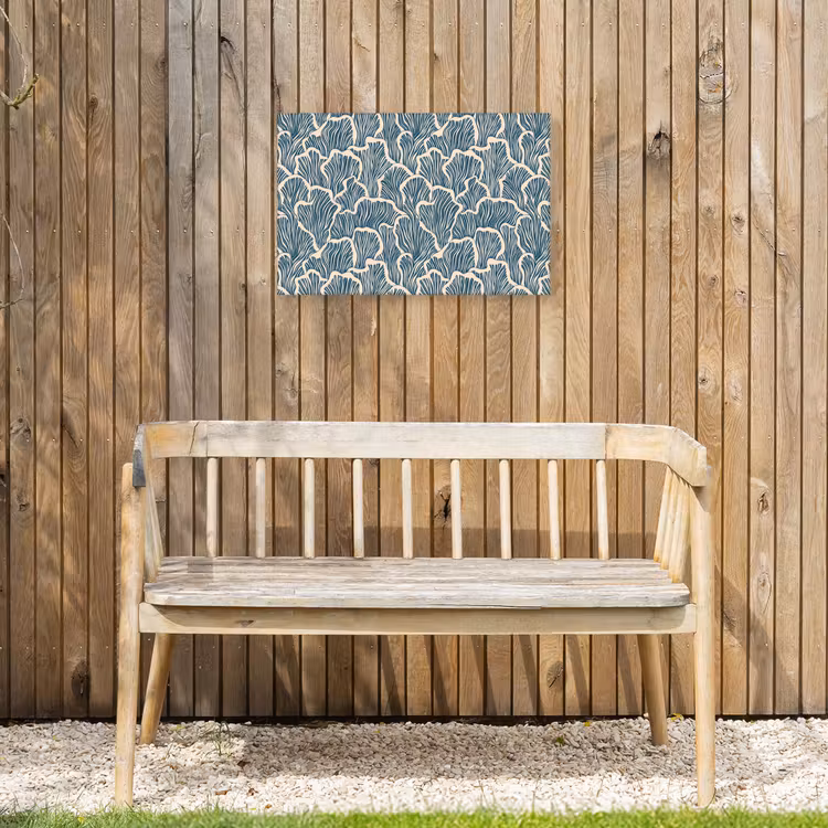 Organisch - Blauw - Crème - Schelpen Tuinposter op houten frame 2 cm dik klein 845 -sfeer4