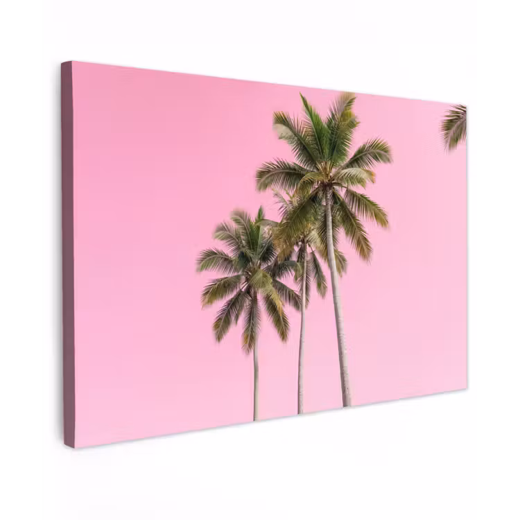 Palmboom - Tropisch - Pink Tuinposter op houten frame 2 cm dik klein -3d