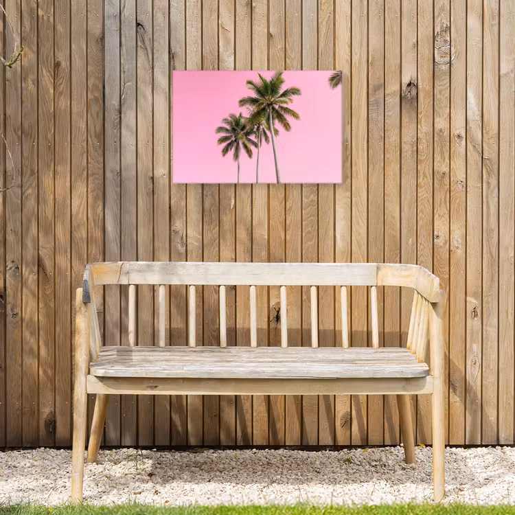 Palmboom - Tropisch - Pink Tuinposter op houten frame 2 cm dik klein -sfeer4