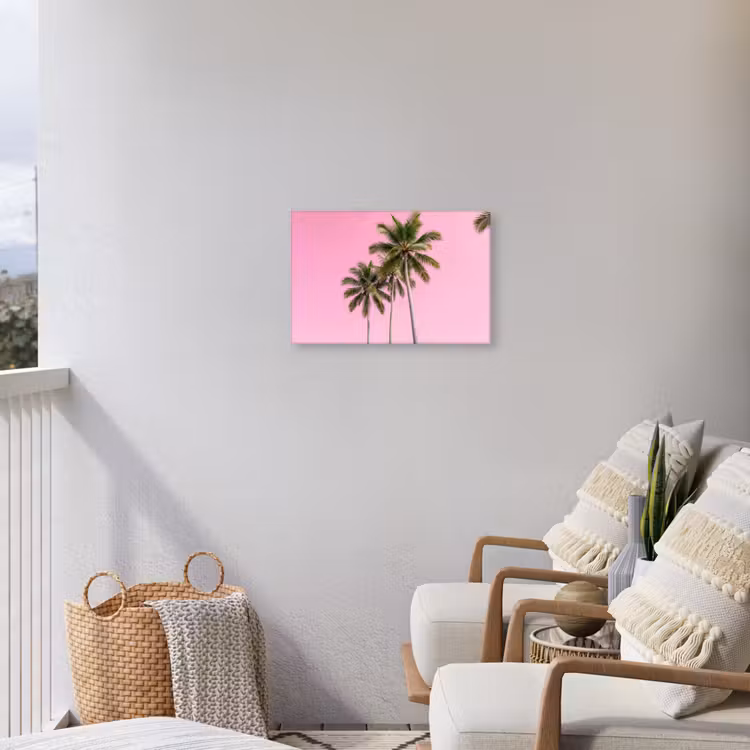Palmboom - Tropisch - Pink Tuinposter op houten frame 2 cm dik klein -sfeer1