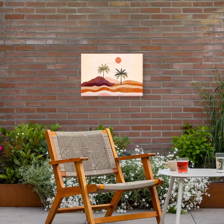 Palmbomen - Abstract - Zon - Heuvels Tuinposter op houten frame 2 cm dik klein -sfeer3