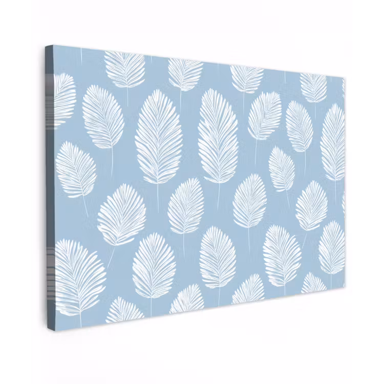 Palmbladeren - Naadloos - Patroon - Pastelblauw Tuinposter op houten frame 2 cm dik klein 845 -3d