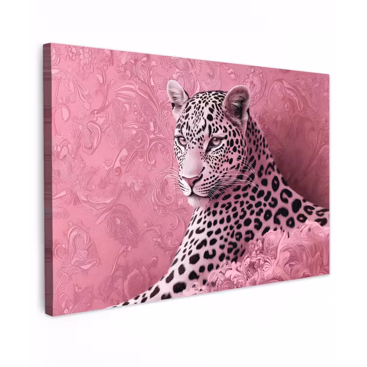 Panter - Luxe - Roze Tuinposter op houten frame 2 cm dik klein -3d