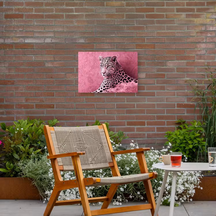Panter - Luxe - Roze Tuinposter op houten frame 2 cm dik klein -sfeer3