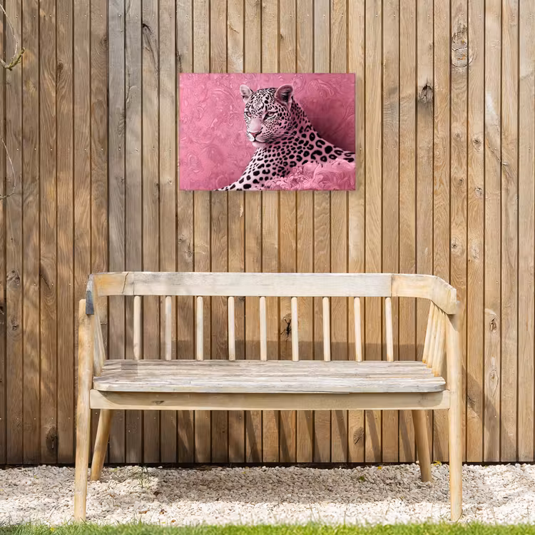 Panter - Luxe - Roze Tuinposter op houten frame 2 cm dik klein -sfeer4