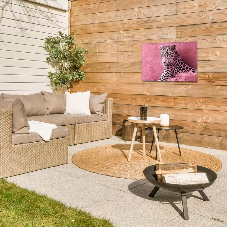 Panter - Luxe - Roze Tuinposter op houten frame 2 cm dik klein -sfeer2