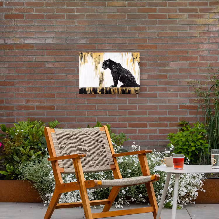 Panter - Zwart - Abstract - Goud Tuinposter op houten frame 2 cm dik klein -sfeer3