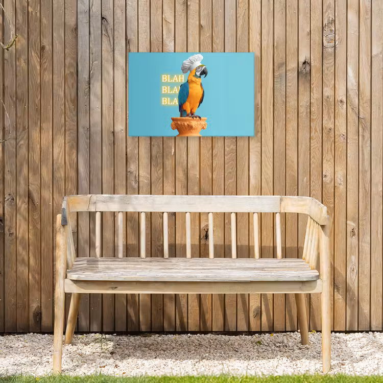 Papegaai - Koksmuts - Quote - Neon Tuinposter op houten frame 2 cm dik klein -sfeer4