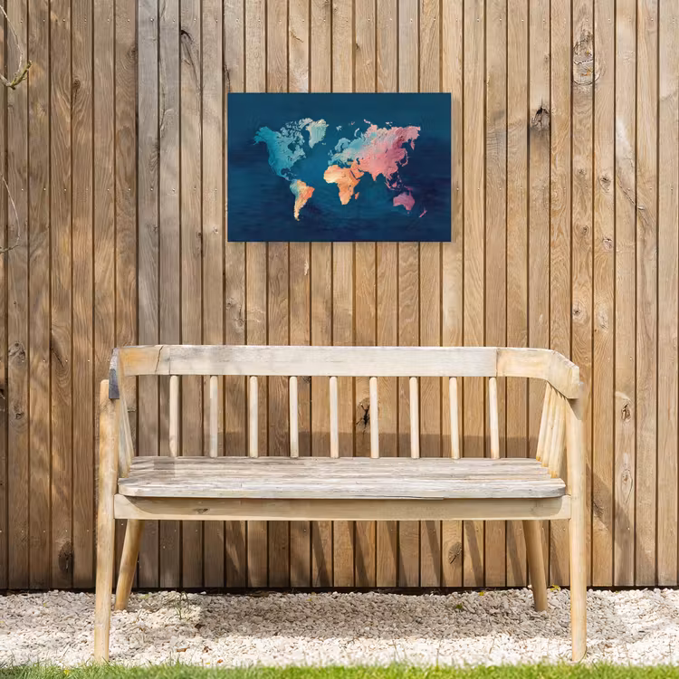 Pastel - Textuur - Wereldkaart Tuinposter op houten frame 2 cm dik klein -sfeer4