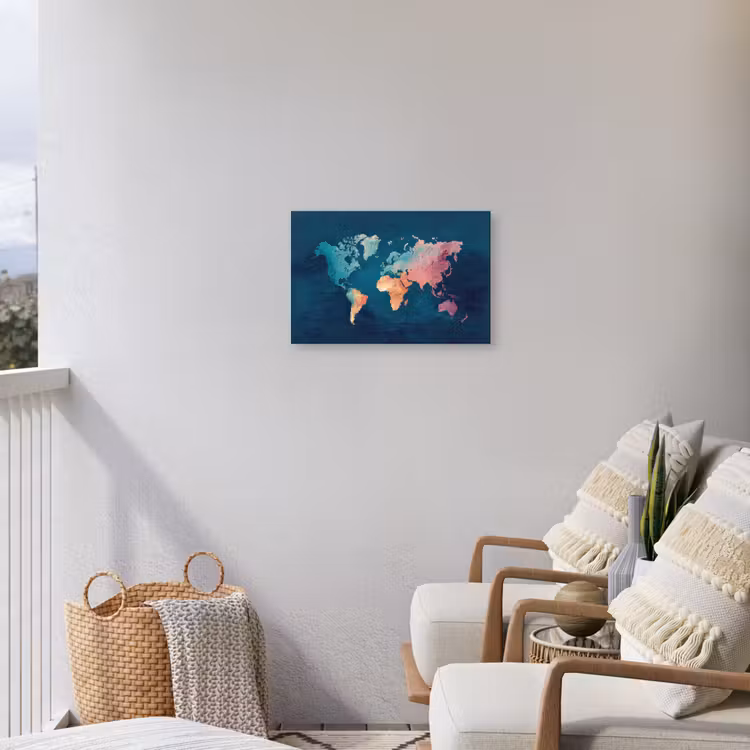 Pastel - Textuur - Wereldkaart Tuinposter op houten frame 2 cm dik klein -sfeer1