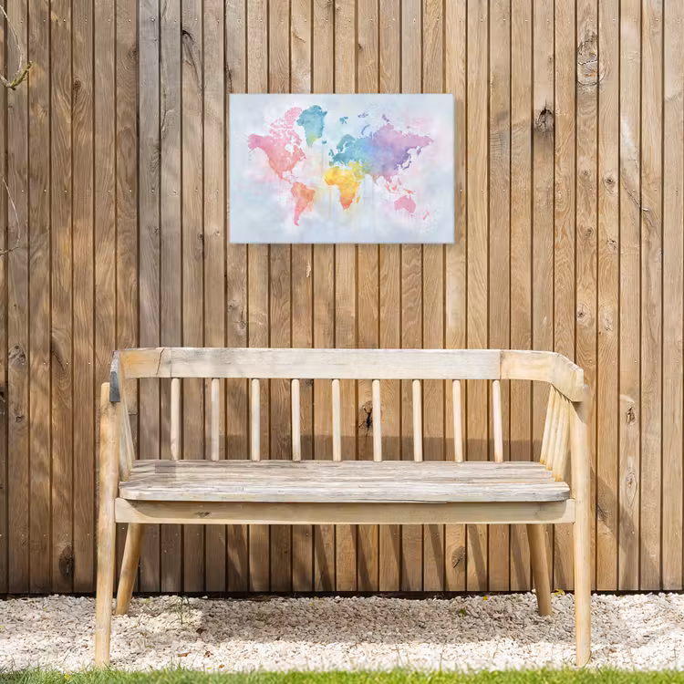 Pastel - Wereldkaart - Druppels Tuinposter op houten frame 2 cm dik klein -sfeer4