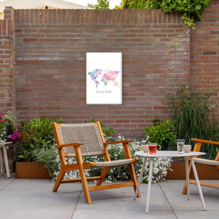 Pastel - Wereldkaart - Quote - Dream Tuinposter op houten frame 2 cm dik klein -sfeer3