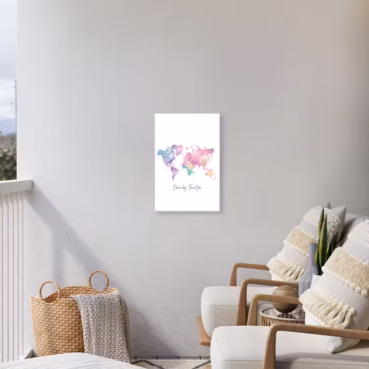 Pastel - Wereldkaart - Quote - Dream Tuinposter op houten frame 2 cm dik klein -sfeer1