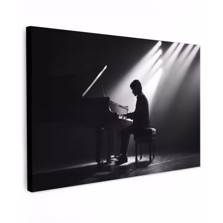 Persoon - Piano - Muziek - Zwart-wit - Podium Tuinposter op houten frame 2 cm dik klein -3d