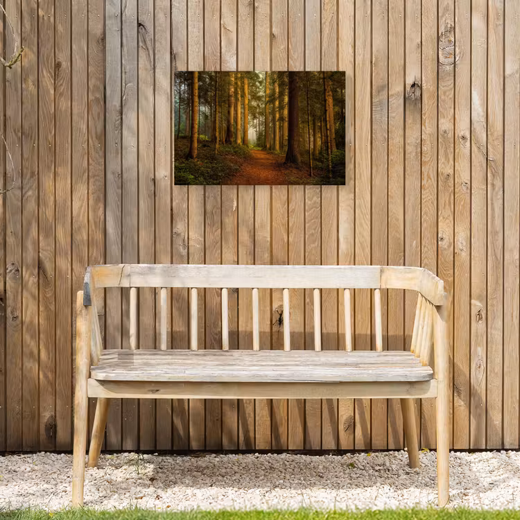 Pad door majestueus dennenbos Tuinposter op houten frame 2 cm dik klein -sfeer4