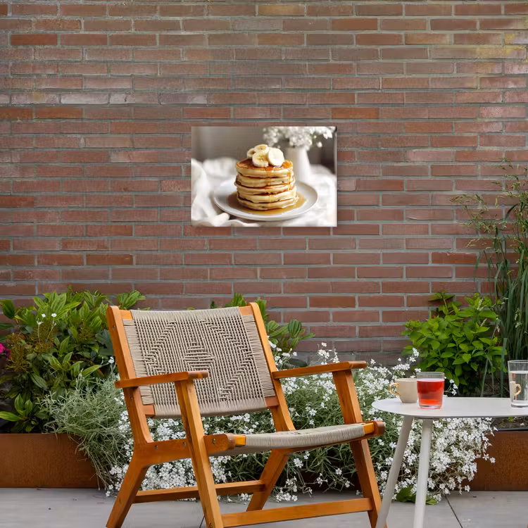 Pannenkoeken - Banaan - Siroop - Wit - Beige Tuinposter op houten frame 2 cm dik klein -sfeer3