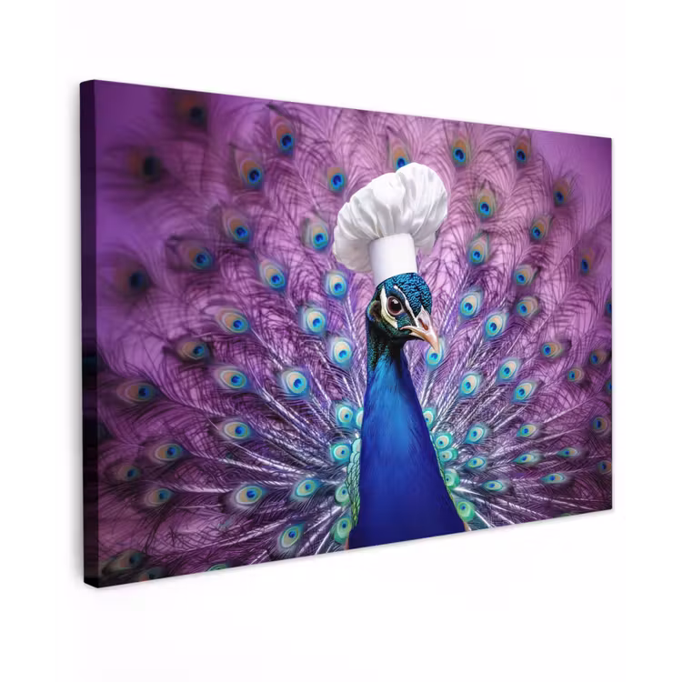 Pauw - Koksmuts - Cool - Paars Tuinposter op houten frame 2 cm dik klein -3d