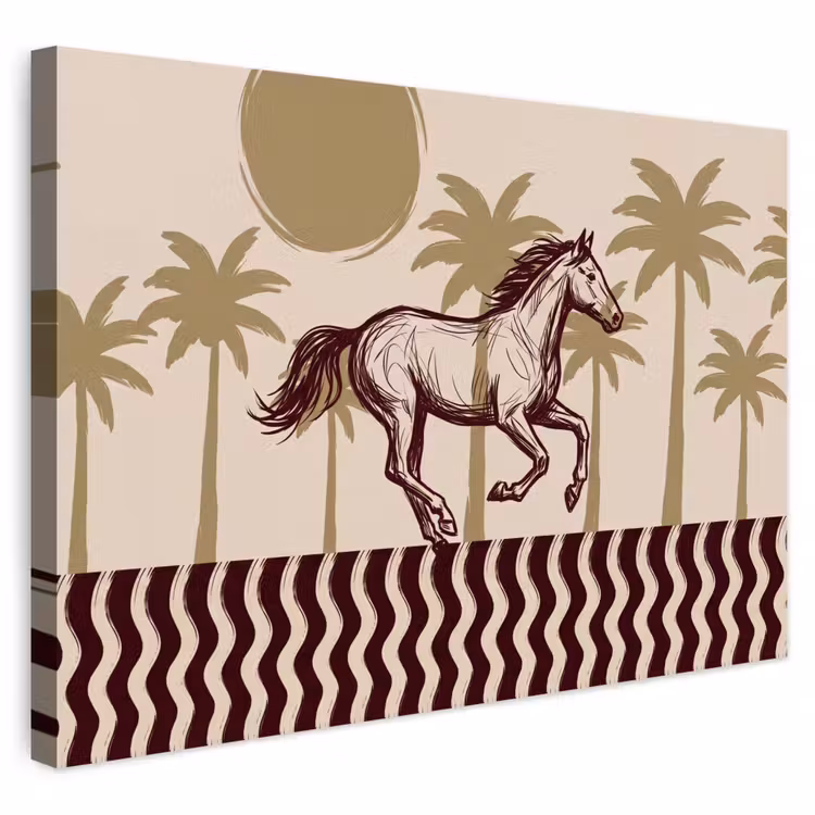 Paard - Galopperend - Woestijn - Illustratie Tuinposter op houten frame 2 cm dik klein -3d