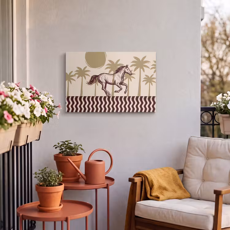 Paard - Galopperend - Woestijn - Illustratie Tuinposter op houten frame 2 cm dik klein -sfeer1