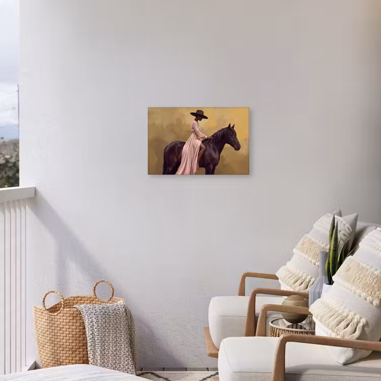 Paard - Klassiek - Oker Tuinposter op houten frame 2 cm dik klein -sfeer1