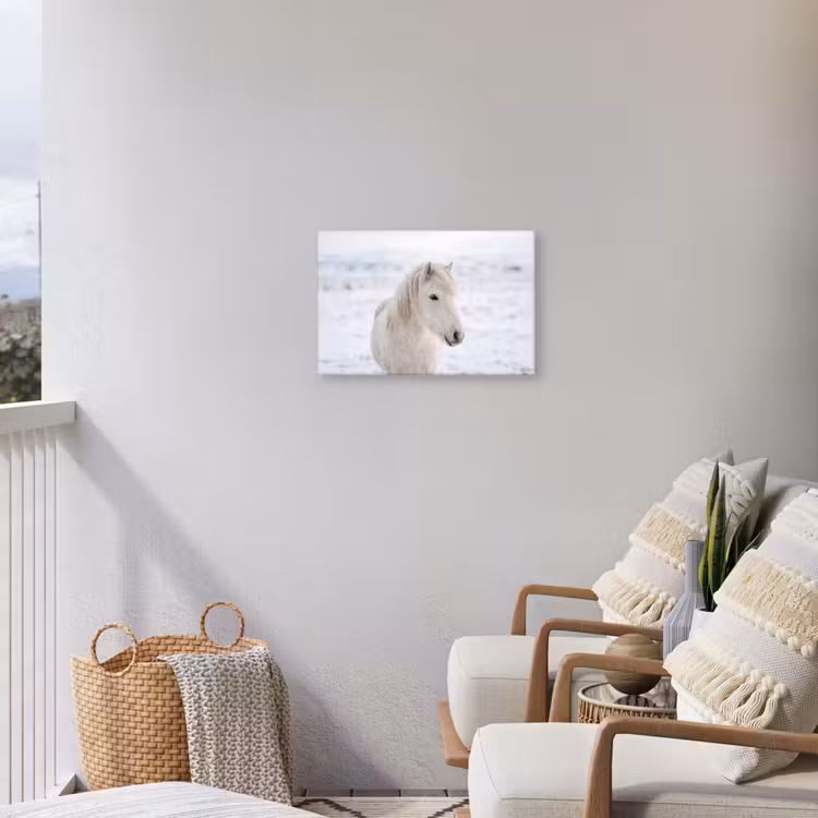 Paard - Kop - Winter - Dieren - Wit Tuinposter op houten frame 2 cm dik klein -sfeer1