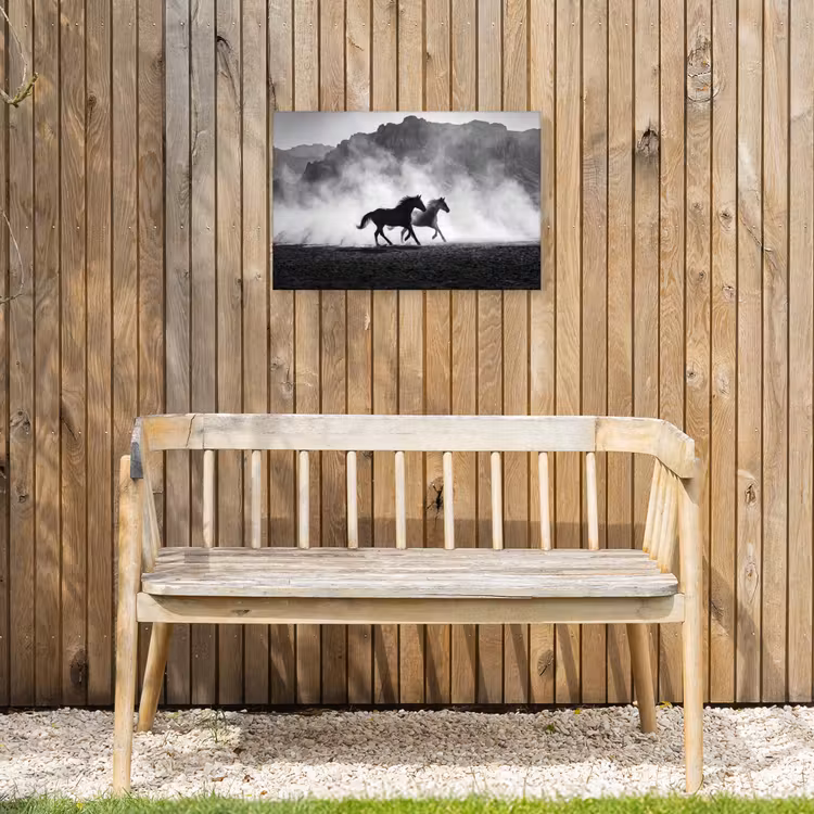 Paard - Ren - Stof - Zwart-wit - Dieren Tuinposter op houten frame 2 cm dik klein -sfeer4