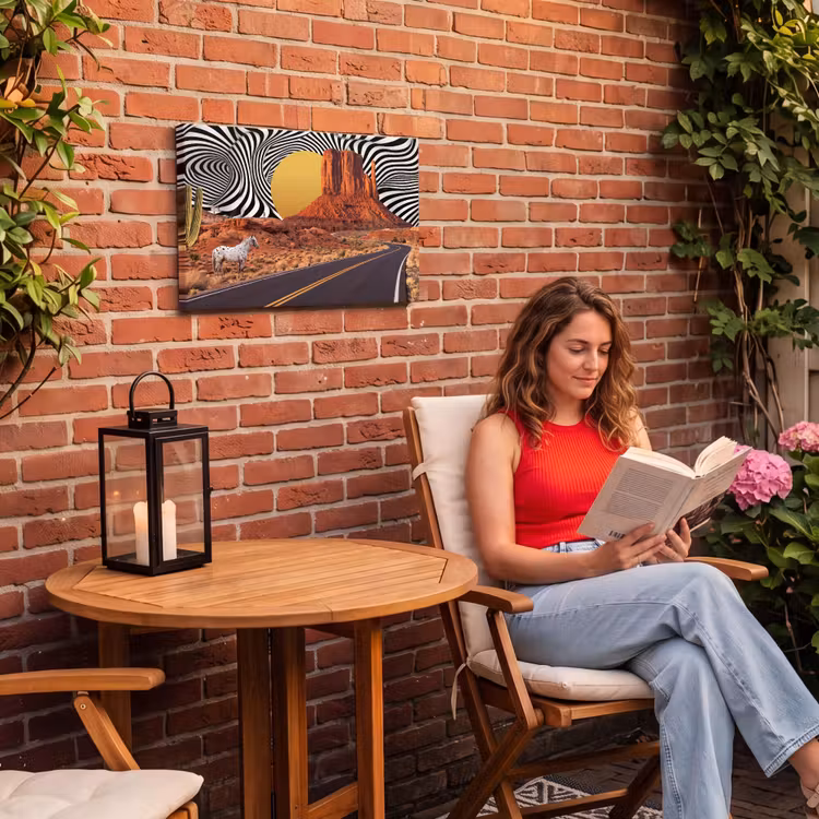 Outdoor Leinwand - Pferd – Wüste – Natur - Paard - Woestijn - Natuur Tuinposter op houten frame 2 cm dik klein