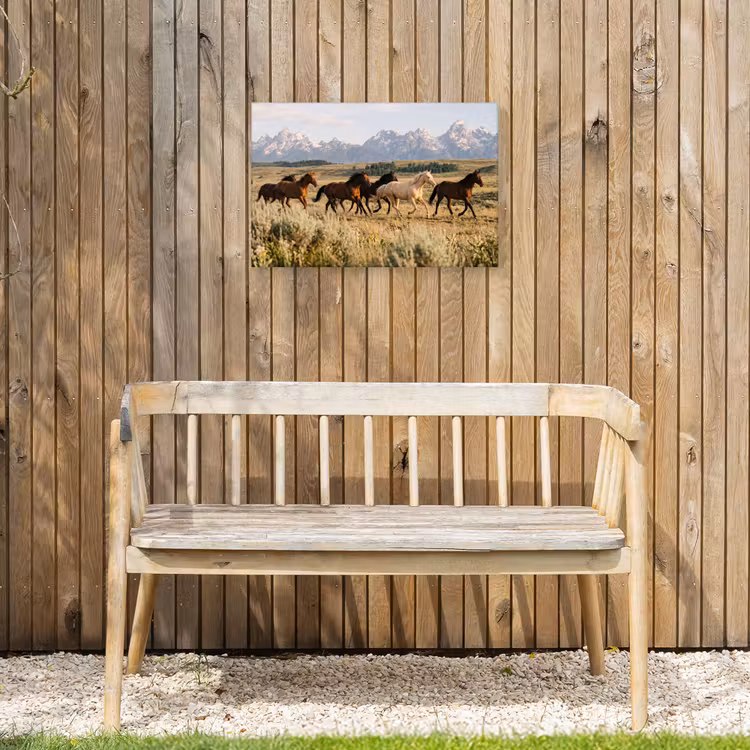 Paarden - Kudde - Bergen - Vrijheid - Wild Tuinposter op houten frame 2 cm dik klein -sfeer4