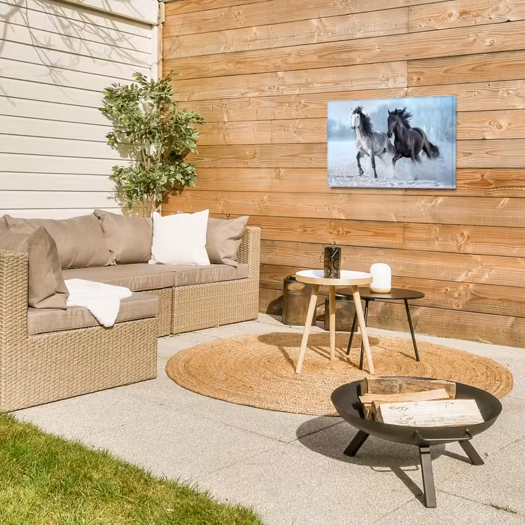Paarden - Winter - Dieren - Natuur - Sneeuw Tuinposter op houten frame 2 cm dik klein -sfeer2