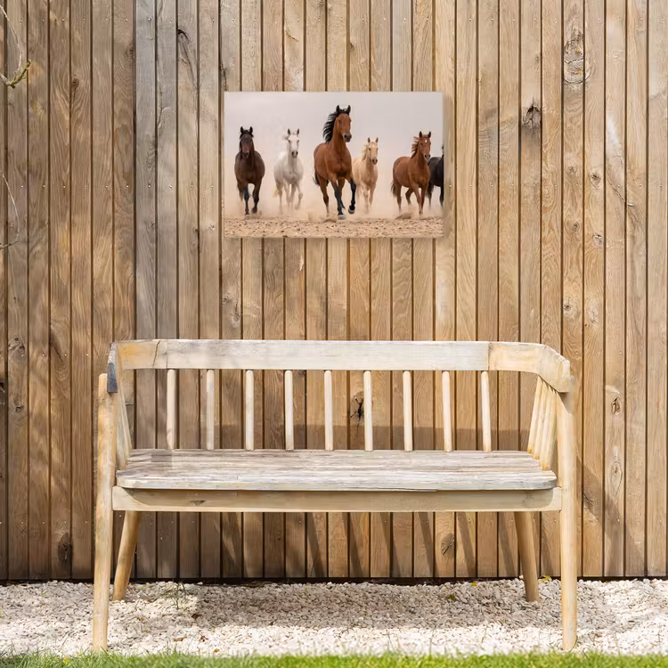 Kudde paarden - Stofwolk - Bruin - Zwart Tuinposter op houten frame 2 cm dik klein -sfeer4