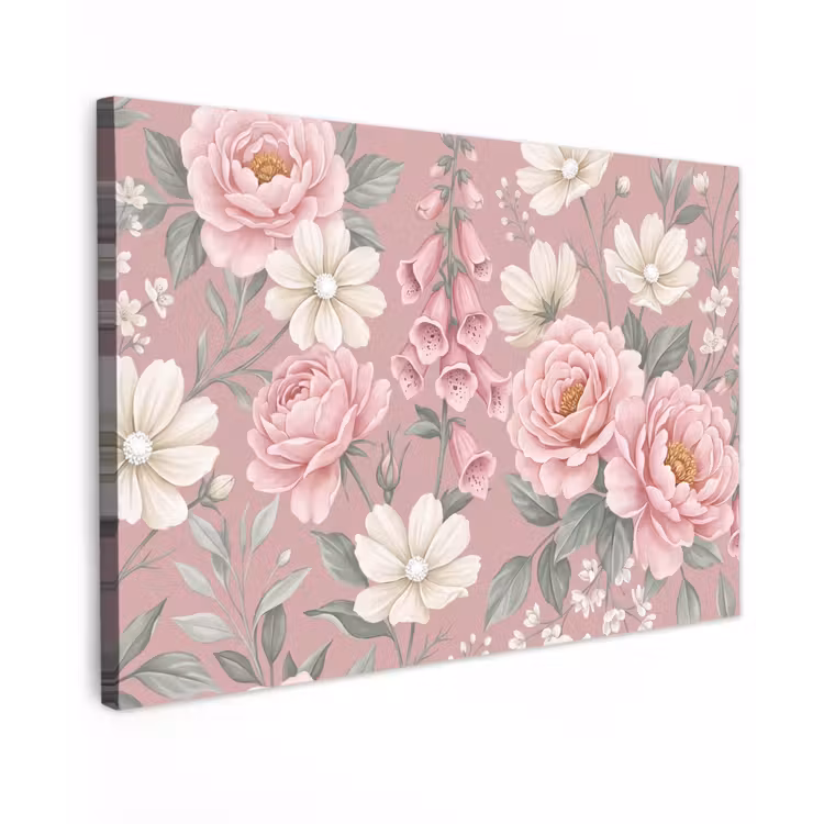 Pioenrozen - Vingerhoedskruid - Pink Tuinposter op houten frame 2 cm dik klein -3d