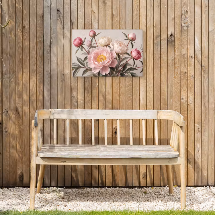 Pioenrozen - Boeket - Roze Tuinposter op houten frame 2 cm dik klein -sfeer4